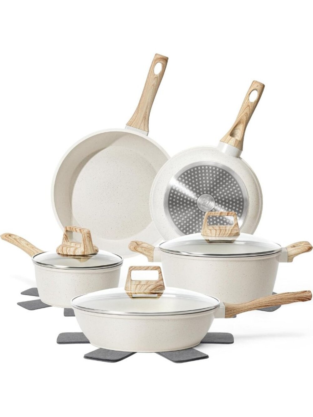 SODAY Pots and Pans Set Non Stick, 12Pcs White Granite Induction Cookware
